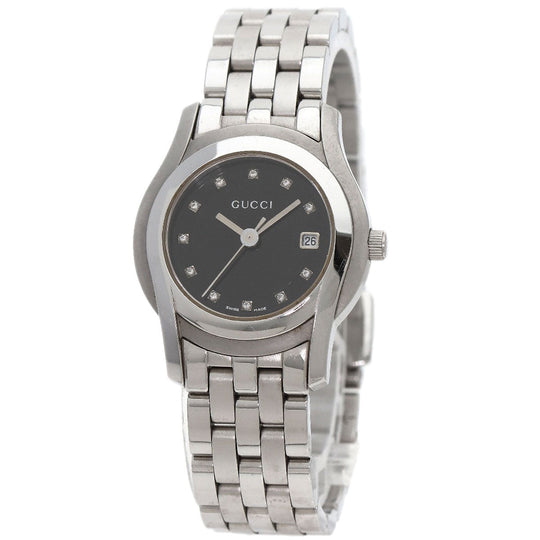 GUCCI Watches Quartz 5500L Stainless Steel , Stainless Steel Silver 11P Diamond black dial Women Used Authentic