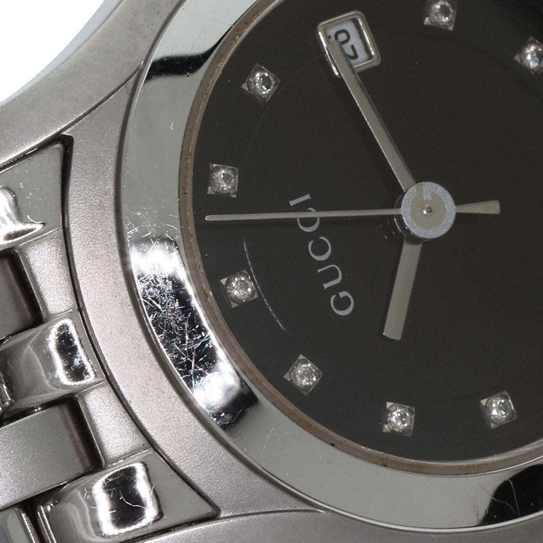 GUCCI Watches Quartz 5500L Stainless Steel , Stainless Steel Silver 11P Diamond black dial Women Used Authentic