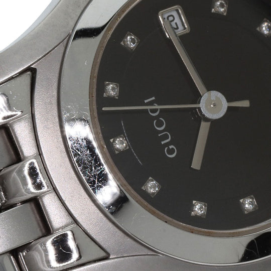 GUCCI Watches Quartz 5500L Stainless Steel , Stainless Steel Silver 11P Diamond black dial Women Used Authentic