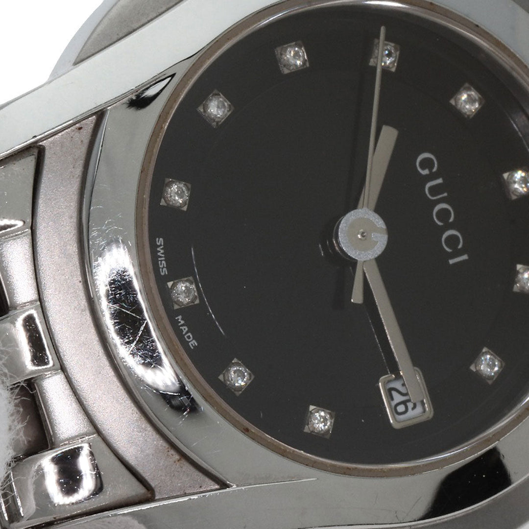GUCCI Watches Quartz 5500L Stainless Steel , Stainless Steel Silver 11P Diamond black dial Women Used Authentic