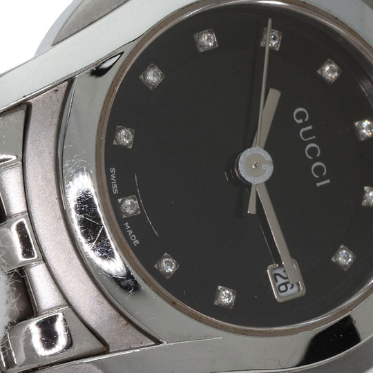 GUCCI Watches Quartz 5500L Stainless Steel , Stainless Steel Silver 11P Diamond black dial Women Used Authentic