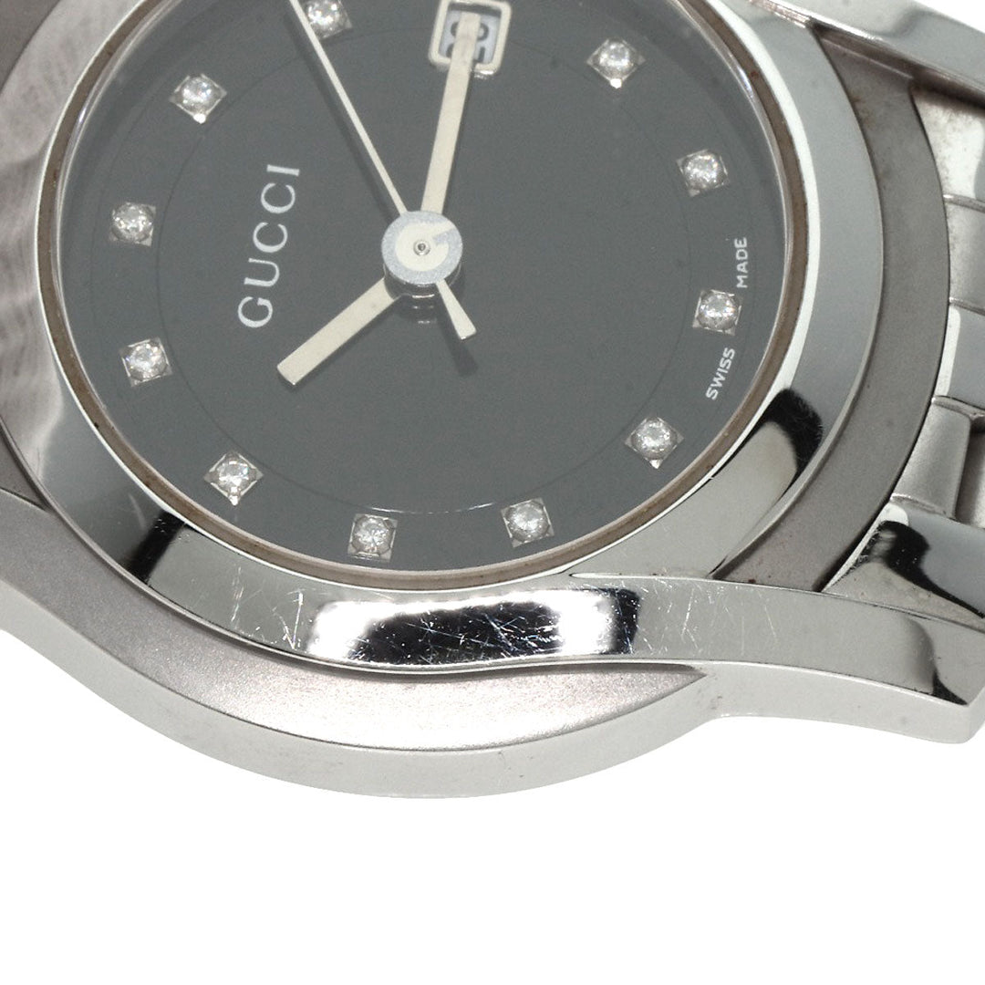 GUCCI Watches Quartz 5500L Stainless Steel , Stainless Steel Silver 11P Diamond black dial Women Used Authentic
