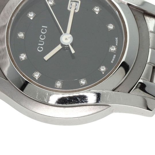 GUCCI Watches Quartz 5500L Stainless Steel , Stainless Steel Silver 11P Diamond black dial Women Used Authentic