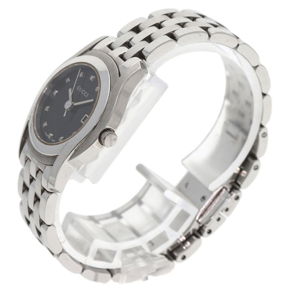 GUCCI Watches Quartz 5500L Stainless Steel , Stainless Steel Silver 11P Diamond black dial Women Used Authentic