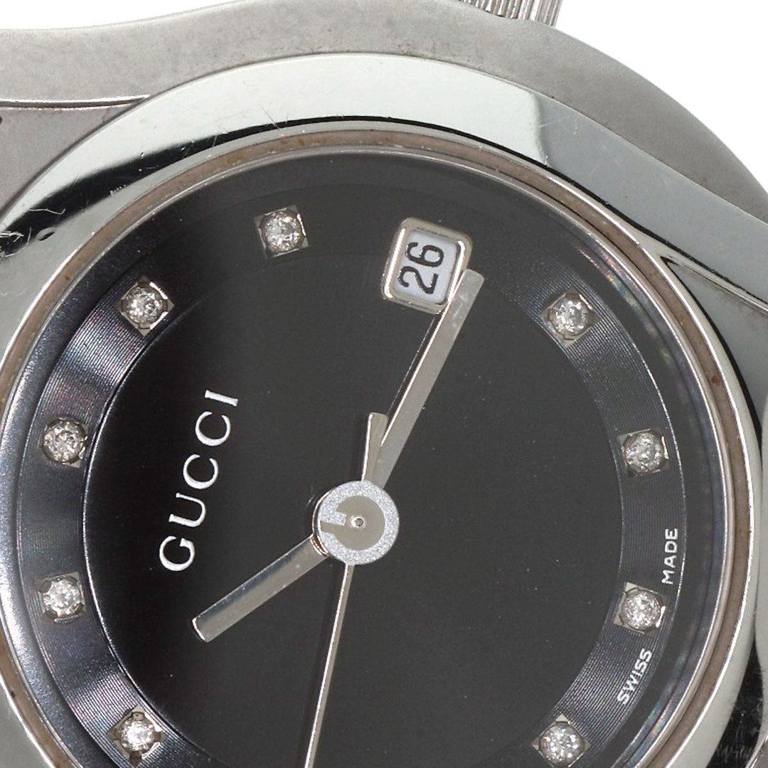 GUCCI Watches Quartz 5500L Stainless Steel , Stainless Steel Silver 11P Diamond black dial Women Used Authentic