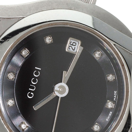 GUCCI Watches Quartz 5500L Stainless Steel , Stainless Steel Silver 11P Diamond black dial Women Used Authentic