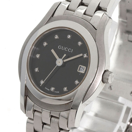 GUCCI Watches Quartz 5500L Stainless Steel , Stainless Steel Silver 11P Diamond black dial Women Used Authentic