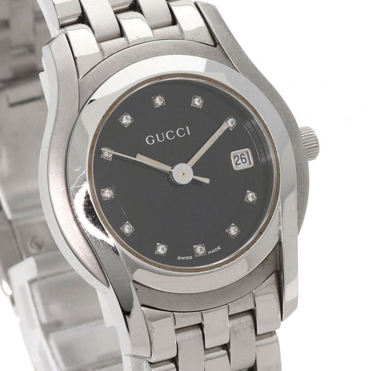 GUCCI Watches Quartz 5500L Stainless Steel , Stainless Steel Silver 11P Diamond black dial Women Used Authentic