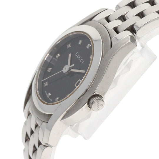 GUCCI Watches Quartz 5500L Stainless Steel , Stainless Steel Silver 11P Diamond black dial Women Used Authentic