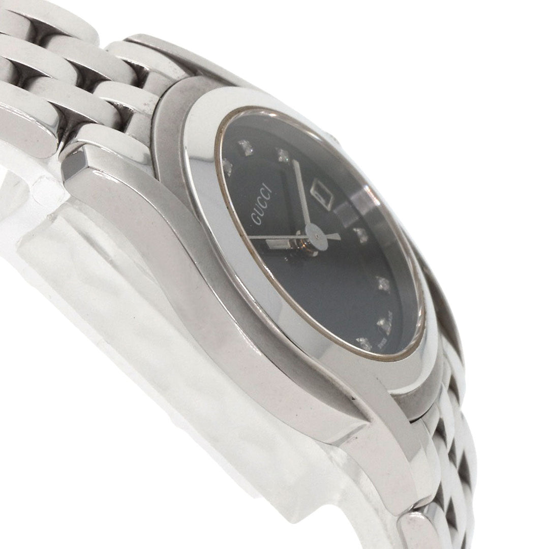 GUCCI Watches Quartz 5500L Stainless Steel , Stainless Steel Silver 11P Diamond black dial Women Used Authentic