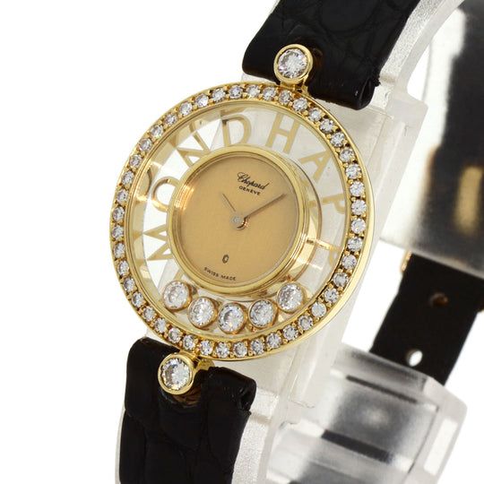 Chopard Watches Quartz 20/3926/12 K18YG, leather gold Happy diamond gold dial Women Used Authentic