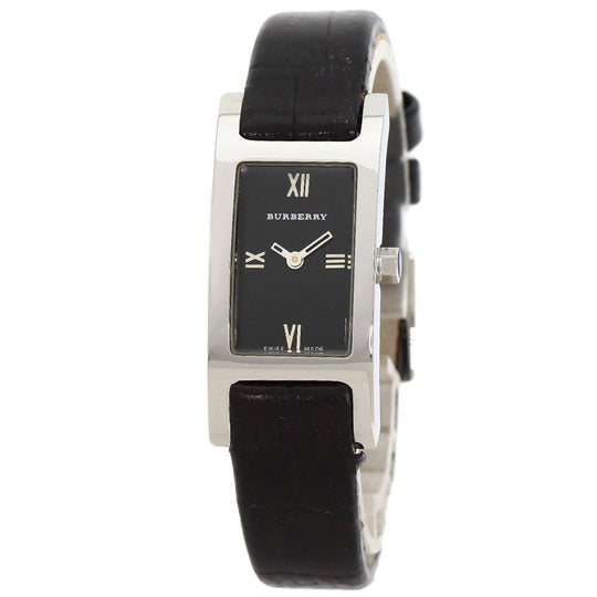 BURBERRY Watches Quartz 14000L Stainless Steel, Leather Silver Square face Silver dial Women Used Authentic