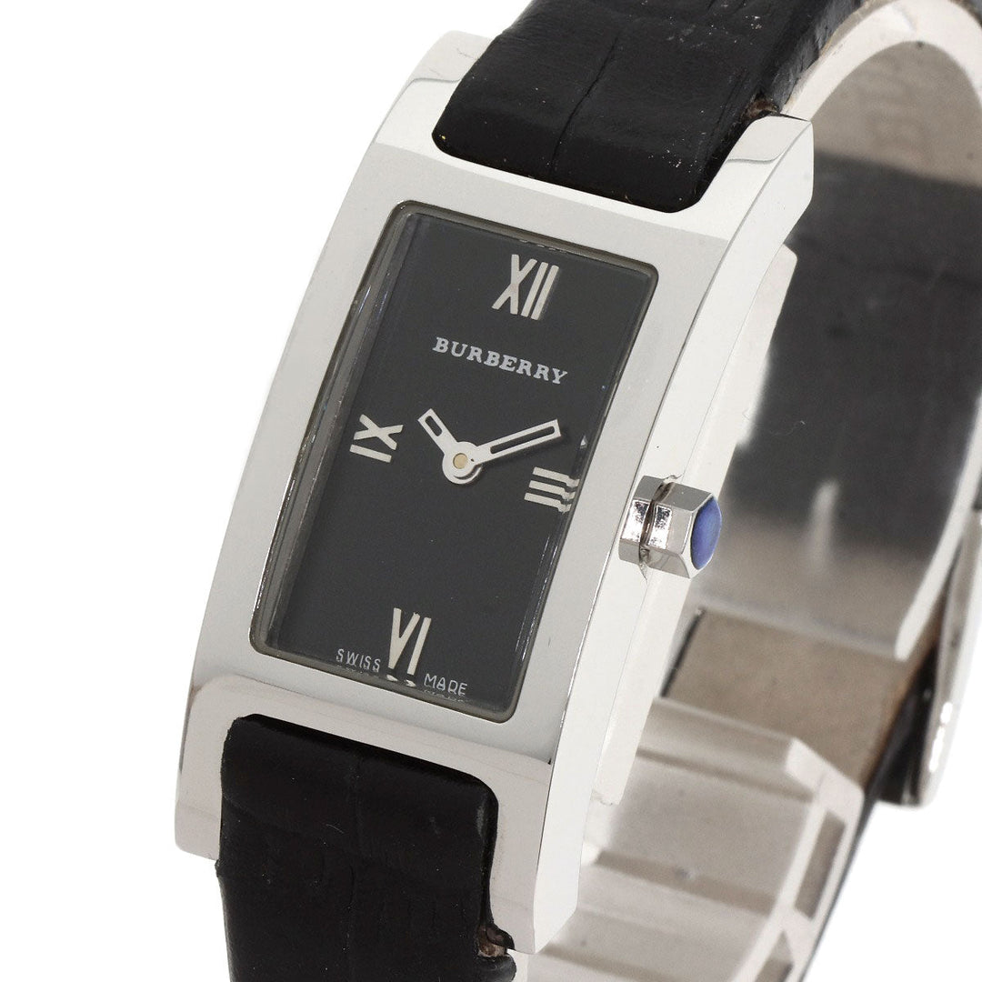 BURBERRY Watches Quartz 14000L Stainless Steel, Leather Silver Square face Silver dial Women Used Authentic