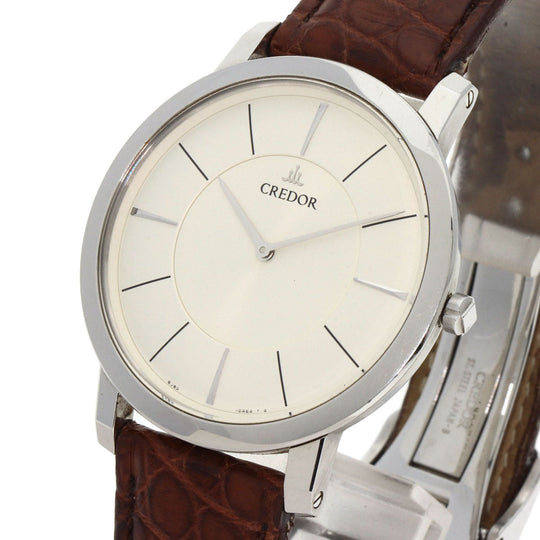 SEIKO Watches Quartz GCAT993 8J80-0AD0 Stainless Steel, Leather Silver CREDOR Node Round Silver dial mens Used Authentic