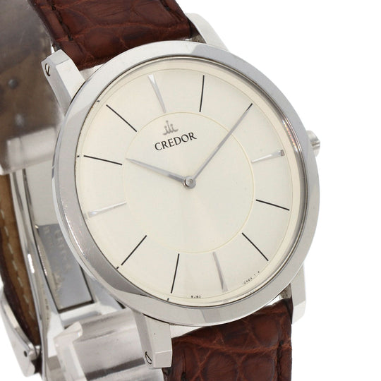 SEIKO Watches Quartz GCAT993 8J80-0AD0 Stainless Steel, Leather Silver CREDOR Node Round Silver dial mens Used Authentic