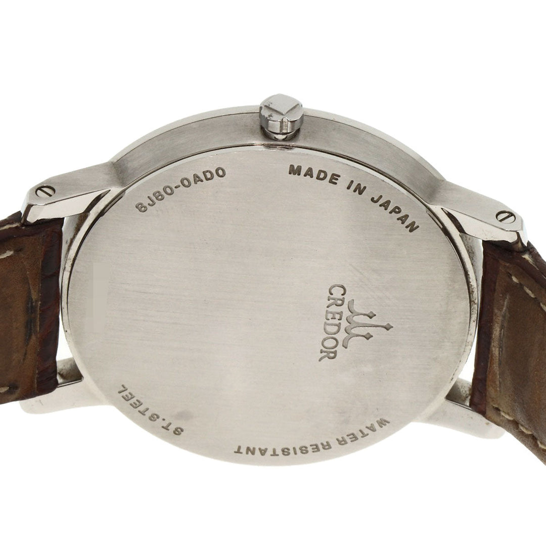 SEIKO Watches Quartz GCAT993 8J80-0AD0 Stainless Steel, Leather Silver CREDOR Node Round Silver dial mens Used Authentic