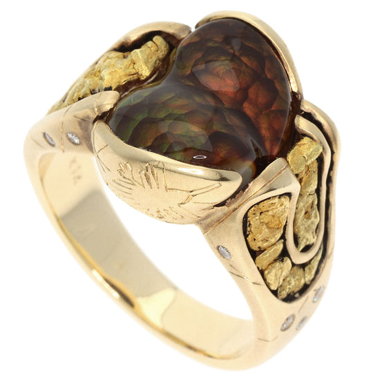 MITSUO KAJI Ring K14YG gold Ammolite Diamond Women Used Authentic