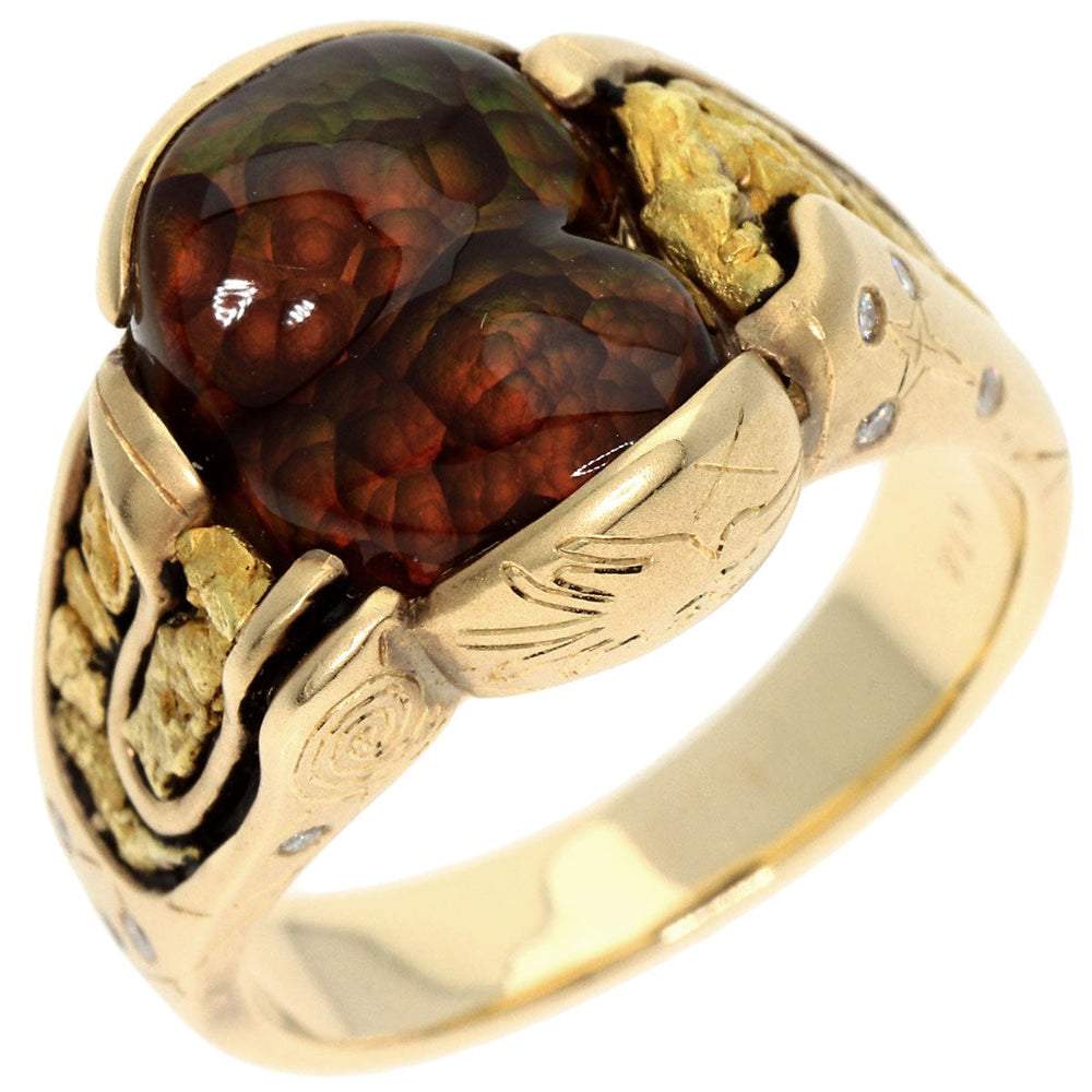 MITSUO KAJI Ring K14YG gold Ammolite Diamond Women Used Authentic
