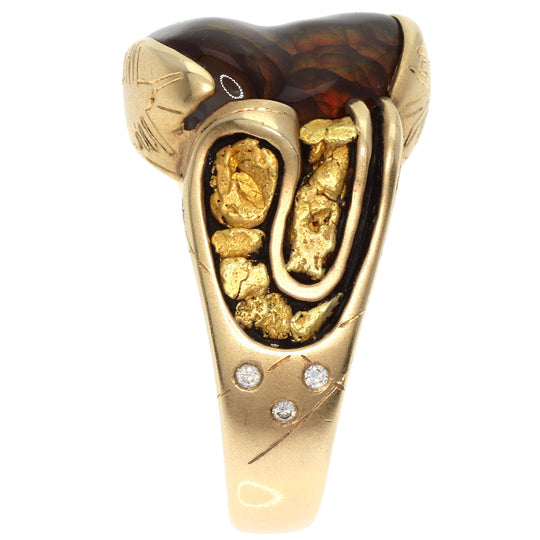 MITSUO KAJI Ring K14YG gold Ammolite Diamond Women Used Authentic