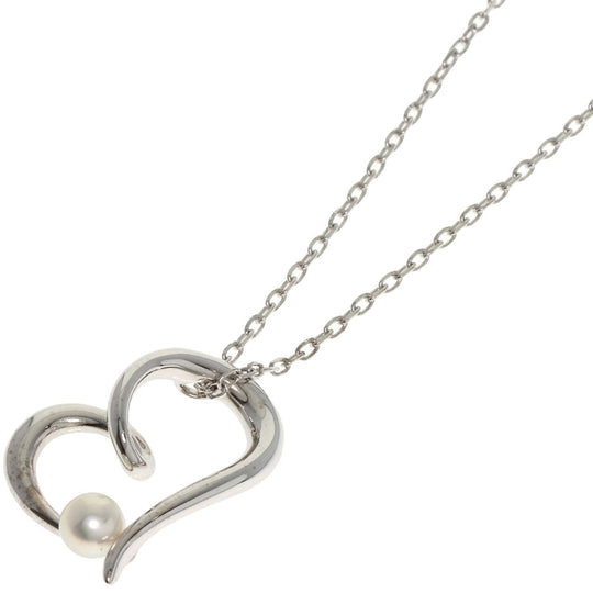 MIKIMOTO Necklace K18WG Silver Heart Motif Pearl Women Used Authentic