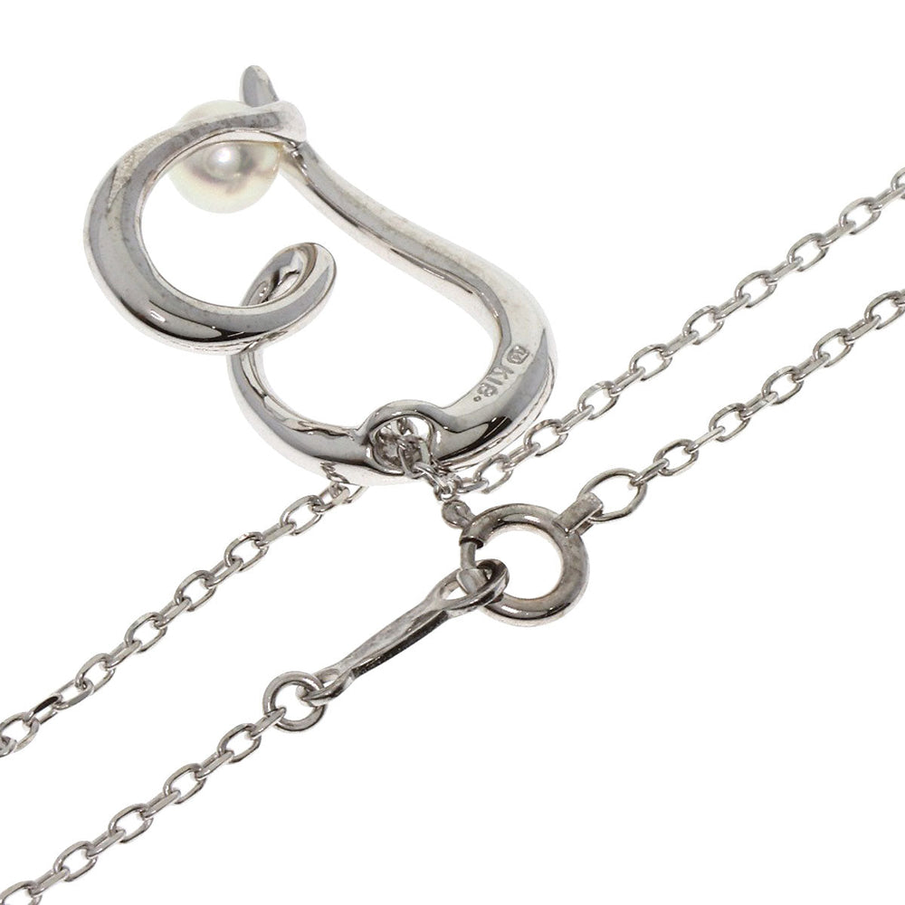 MIKIMOTO Necklace K18WG Silver Heart Motif Pearl Women Used Authentic