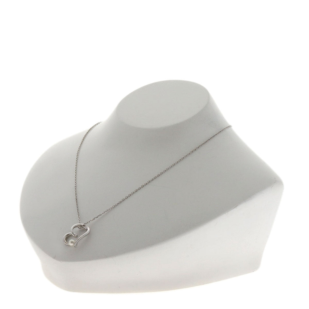 MIKIMOTO Necklace K18WG Silver Heart Motif Pearl Women Used Authentic