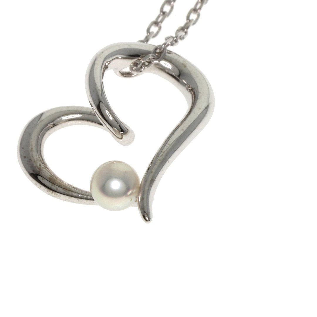 MIKIMOTO Necklace K18WG Silver Heart Motif Pearl Women Used Authentic