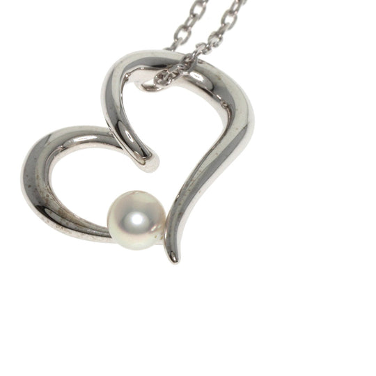 MIKIMOTO Necklace K18WG Silver Heart Motif Pearl Women Used Authentic