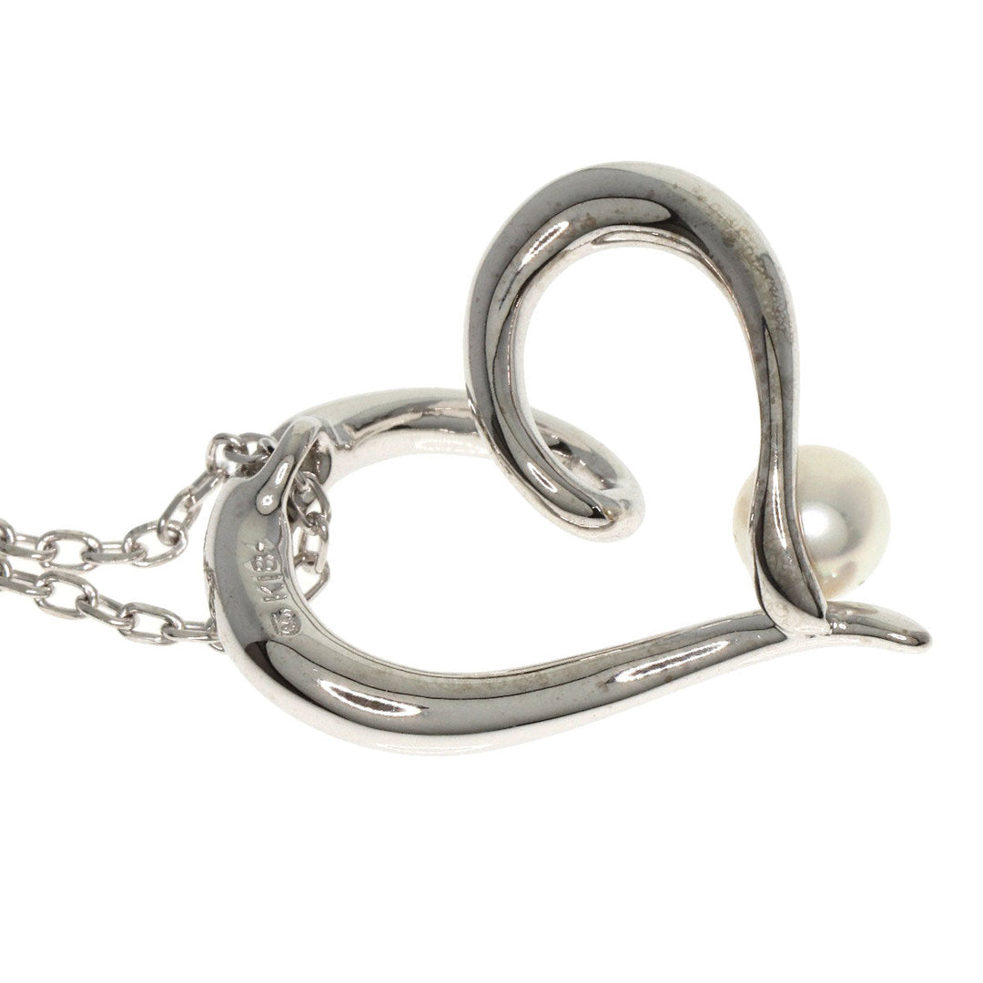 MIKIMOTO Necklace K18WG Silver Heart Motif Pearl Women Used Authentic