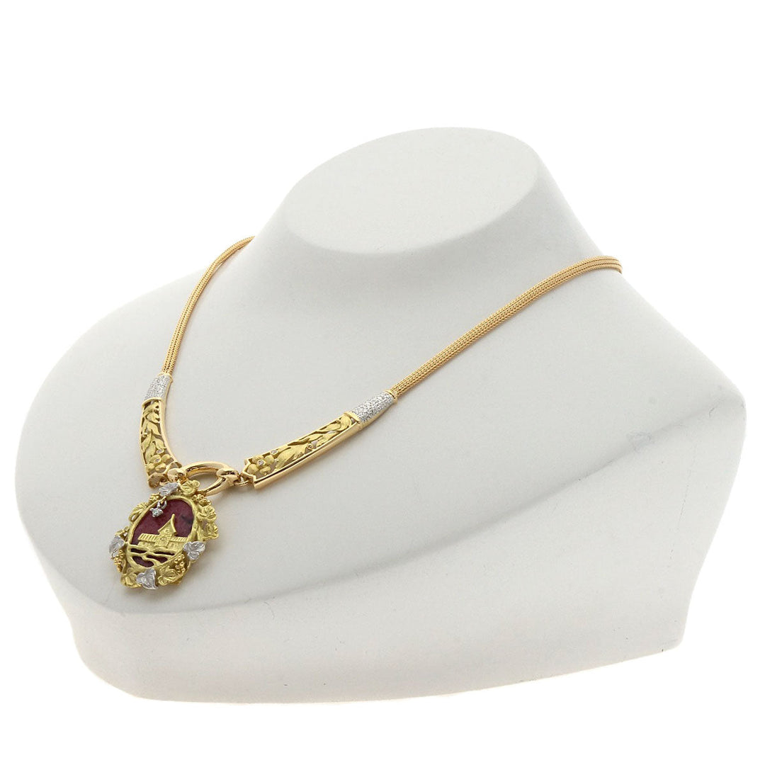 NOBUKO ISHIKAWA Necklace K18YG , PT900 gold As Time Diamond Women Used Authentic