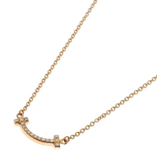 TIFFANY&Co. Necklace 18K Pink Gold gold T Smile Mini Diamond Women Used Authentic