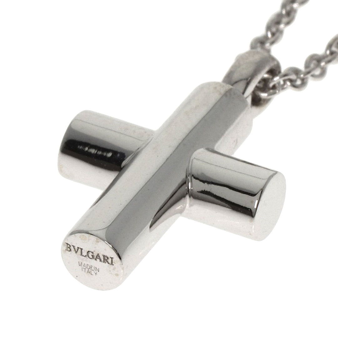 BVLGARI Necklace K18WG Silver Latin Cross Women Used Authentic