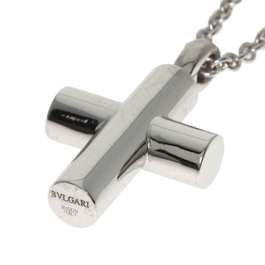 BVLGARI Necklace K18WG Silver Latin Cross Women Used Authentic