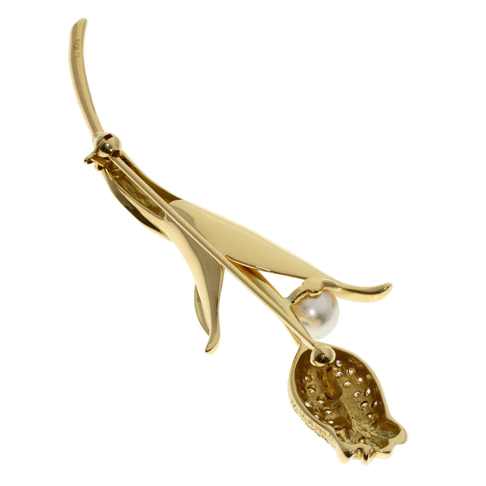MIKIMOTO Brooch 18K Yellow Gold gold Pearl Diamond Tulip Motif