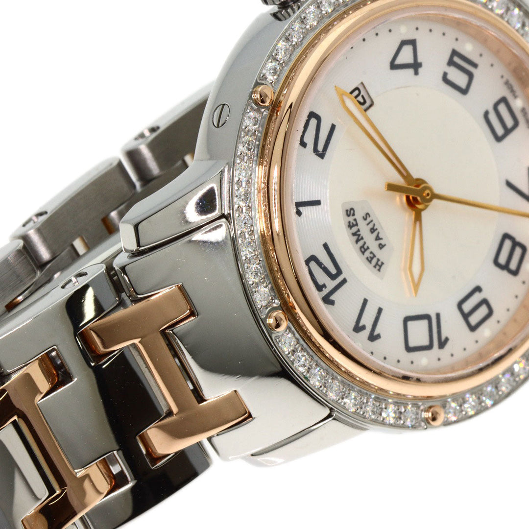 HERMES Watches Quartz CP1.322 Stainless Steel, SSxPGP, Diamond Silver Clipper Classic Nacle Diamond White shell dial Women Used Authentic