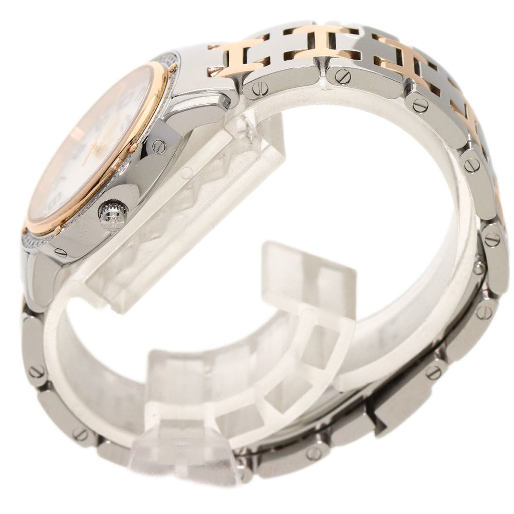 HERMES Watches Quartz CP1.322 Stainless Steel, SSxPGP, Diamond Silver Clipper Classic Nacle Diamond White shell dial Women Used Authentic