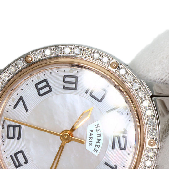 HERMES Watches Quartz CP1.322 Stainless Steel, SSxPGP, Diamond Silver Clipper Classic Nacle Diamond White shell dial Women Used Authentic