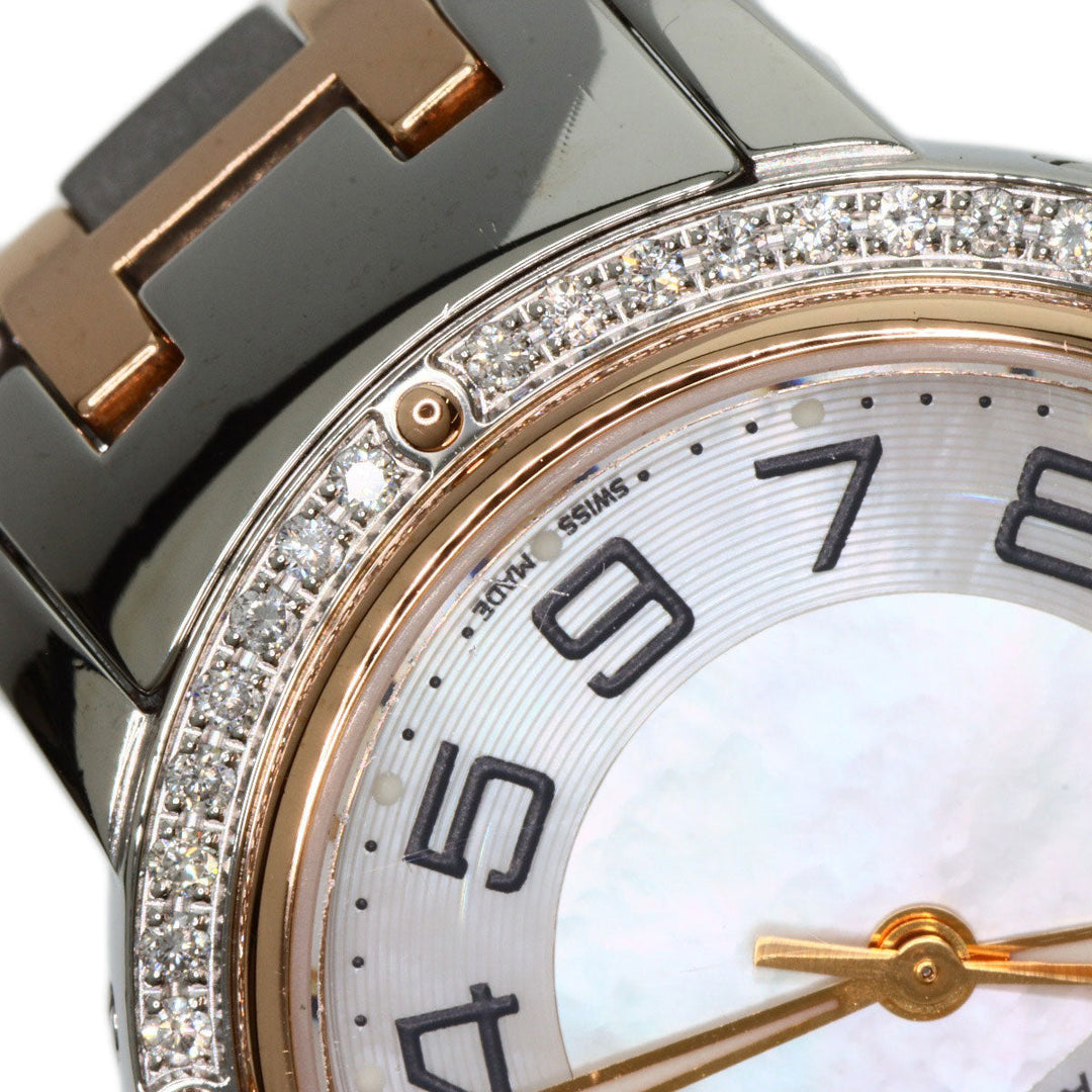 HERMES Watches Quartz CP1.322 Stainless Steel, SSxPGP, Diamond Silver Clipper Classic Nacle Diamond White shell dial Women Used Authentic
