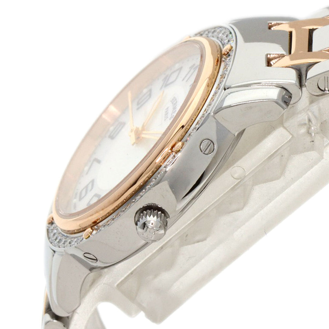 HERMES Watches Quartz CP1.322 Stainless Steel, SSxPGP, Diamond Silver Clipper Classic Nacle Diamond White shell dial Women Used Authentic