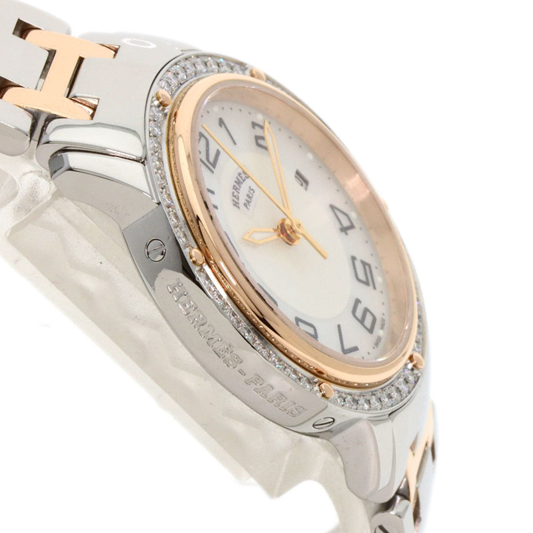 HERMES Watches Quartz CP1.322 Stainless Steel, SSxPGP, Diamond Silver Clipper Classic Nacle Diamond White shell dial Women Used Authentic