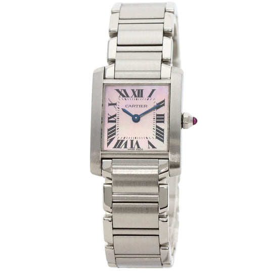 CARTIER Watches Quartz W51028Q3 Stainless Steel , Stainless Steel Silver Tank francaise SM Pink shell dial Women Used Authentic