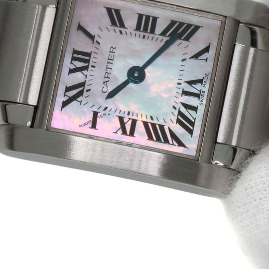 CARTIER Watches Quartz W51028Q3 Stainless Steel , Stainless Steel Silver Tank francaise SM Pink shell dial Women Used Authentic