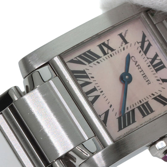 CARTIER Watches Quartz W51028Q3 Stainless Steel , Stainless Steel Silver Tank francaise SM Pink shell dial Women Used Authentic