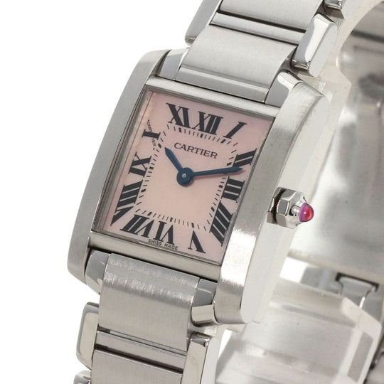 CARTIER Watches Quartz W51028Q3 Stainless Steel , Stainless Steel Silver Tank francaise SM Pink shell dial Women Used Authentic