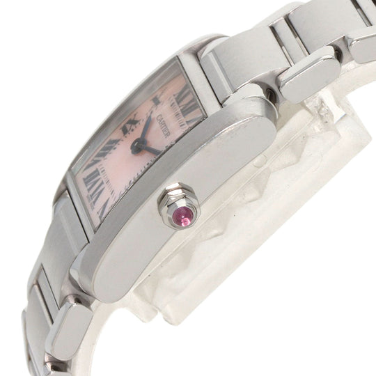 CARTIER Watches Quartz W51028Q3 Stainless Steel , Stainless Steel Silver Tank francaise SM Pink shell dial Women Used Authentic