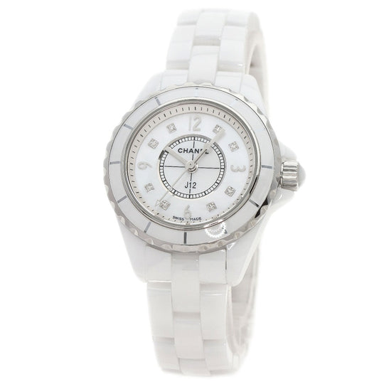 CHANEL Watches Quartz H2570 Ceramic, Ceramic Silver J12 1.1" Shell 8P Diamond White shell dial Women Used Authentic