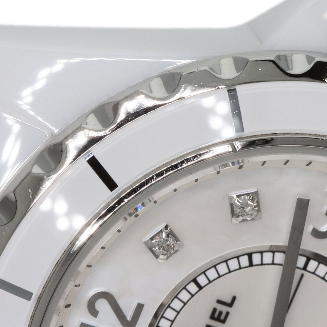 CHANEL Watches Quartz H2570 Ceramic, Ceramic Silver J12 1.1" Shell 8P Diamond White shell dial Women Used Authentic