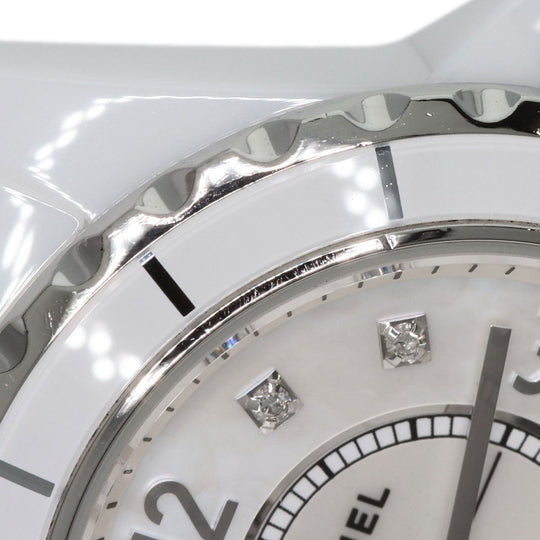 CHANEL Watches Quartz H2570 Ceramic, Ceramic Silver J12 1.1" Shell 8P Diamond White shell dial Women Used Authentic