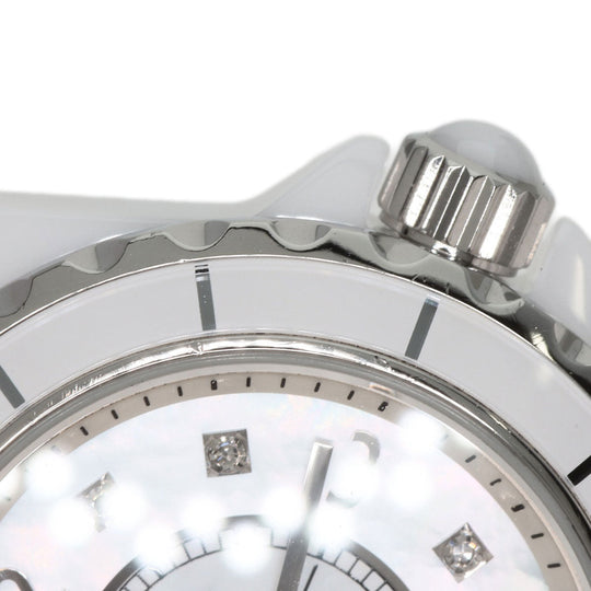 CHANEL Watches Quartz H2570 Ceramic, Ceramic Silver J12 1.1" Shell 8P Diamond White shell dial Women Used Authentic