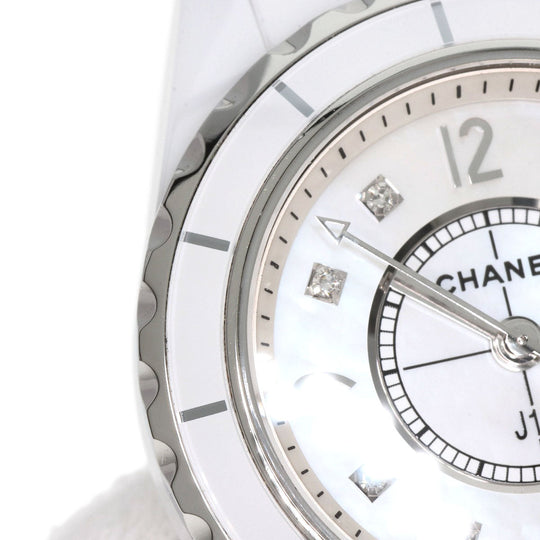 CHANEL Watches Quartz H2570 Ceramic, Ceramic Silver J12 1.1" Shell 8P Diamond White shell dial Women Used Authentic